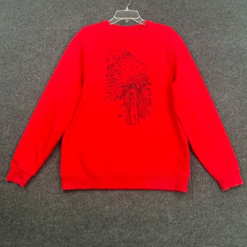 LEVI'S Vintage Indian Sweatshirt Indigenous Chief Red W/blk GraphicLong Sleeve
